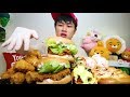 [Flower pig]꽃돼지 햄버거+치킨+피자빵여러가지 먹방 mukbang Eating show