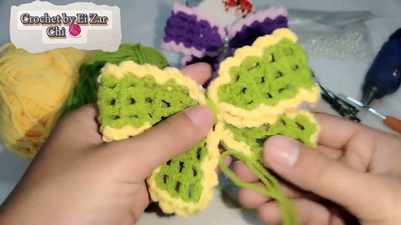 Pearl ribbon crochet tutorial 🎀ပုလဲဖဲပြားကလစ်ထိုးနည်းလေးပါရှင့်🎀🧶🪡