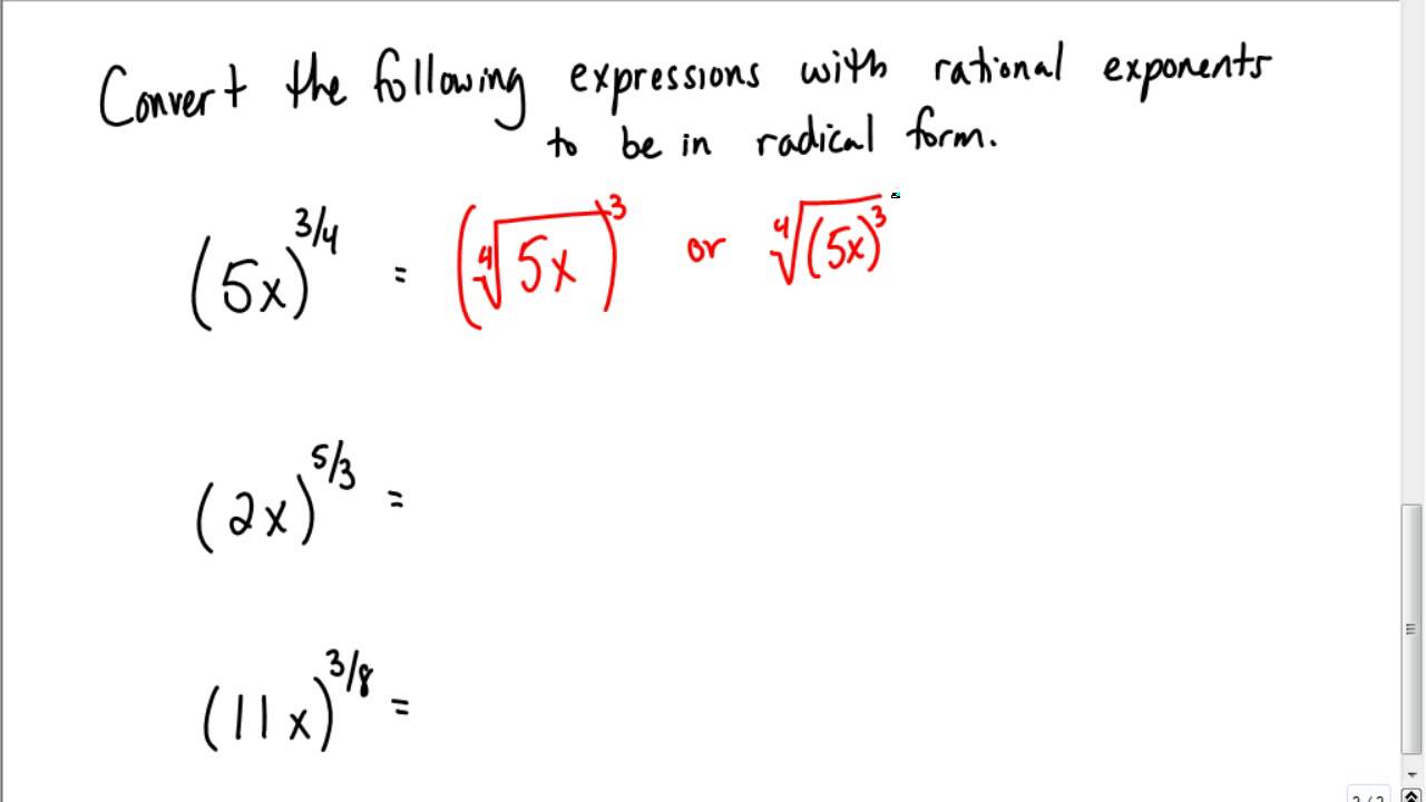 Skill 22 Convert From Rational Exponent To Radical Form YouTube