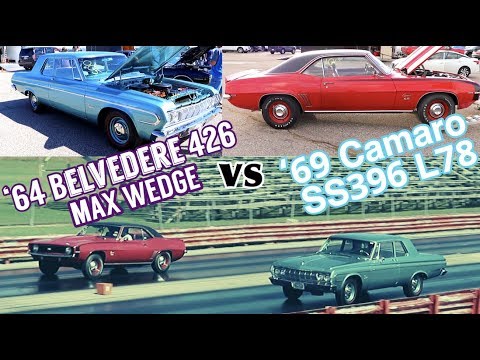 1964 Belvedere MAX WEDGE vs 1969 Camaro SS-PURE STOCK DRAG RACE（ベストオブ3）