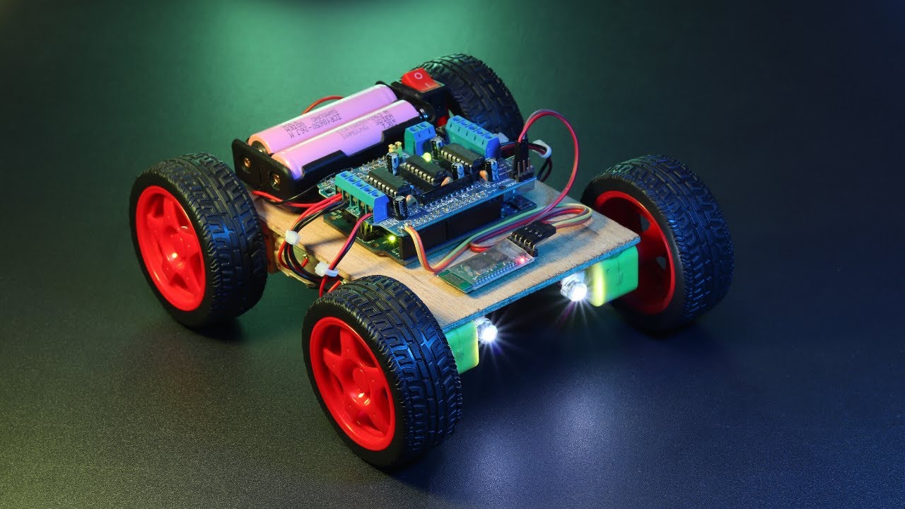 Arduino Bluetooth control car with Front & Back Lights using Arduino UNO,  L293D Motor Driver, HC-05 