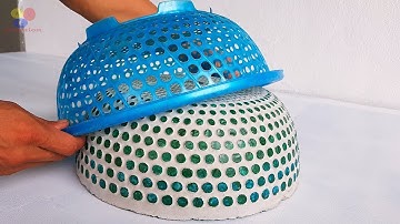 Làm Chậu Hoa Dễ Dàng Từ Rổ Nhựa và Xi Măng Vô Cùng Sáng Tạo