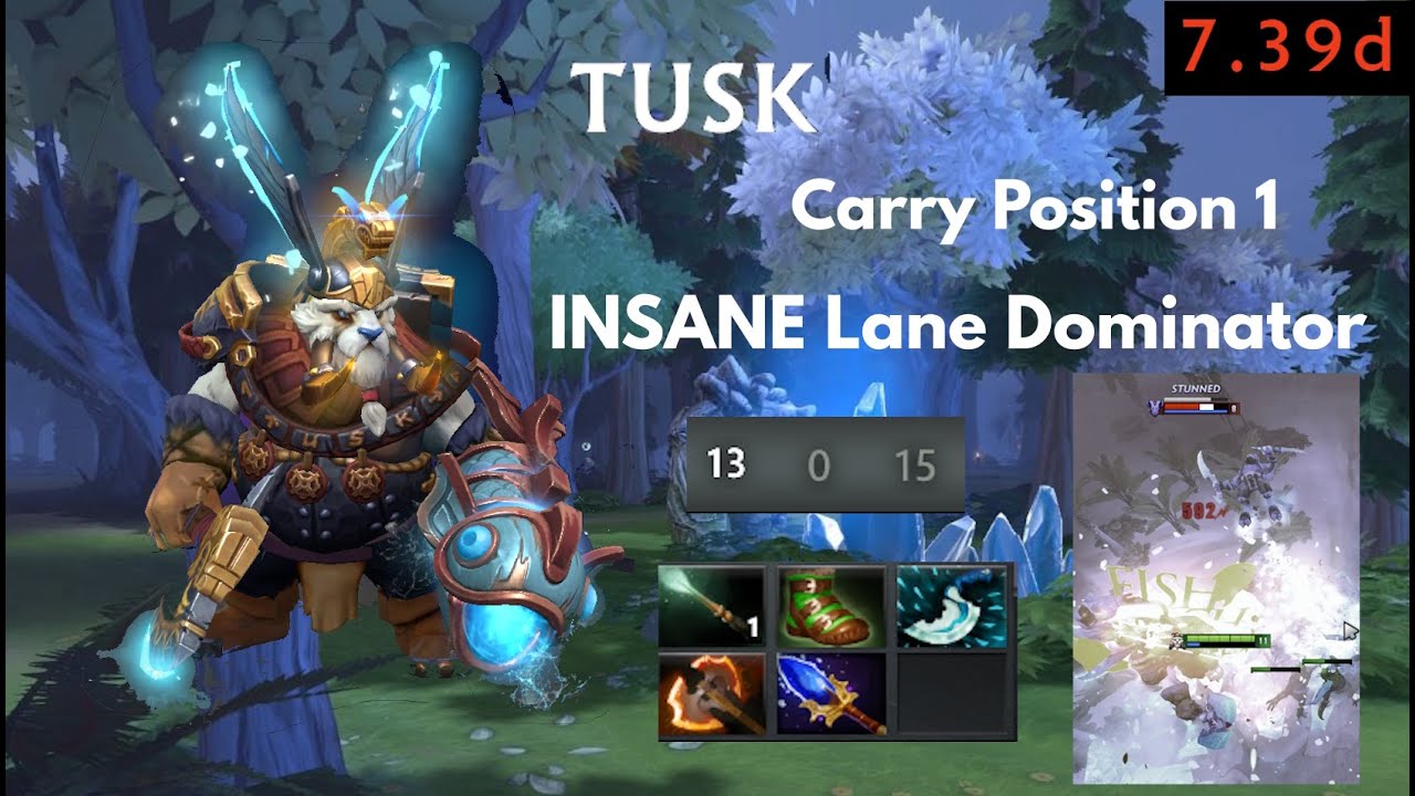 Pos1 Tusk Carry  - INSANE Lane Dominator - DOTA 2 Patch 7.39d