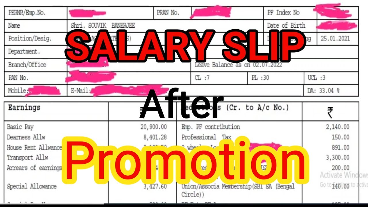 SBI Clerk Latest Salary Slip June 2022 First Promotion Success Pathway YouTube
