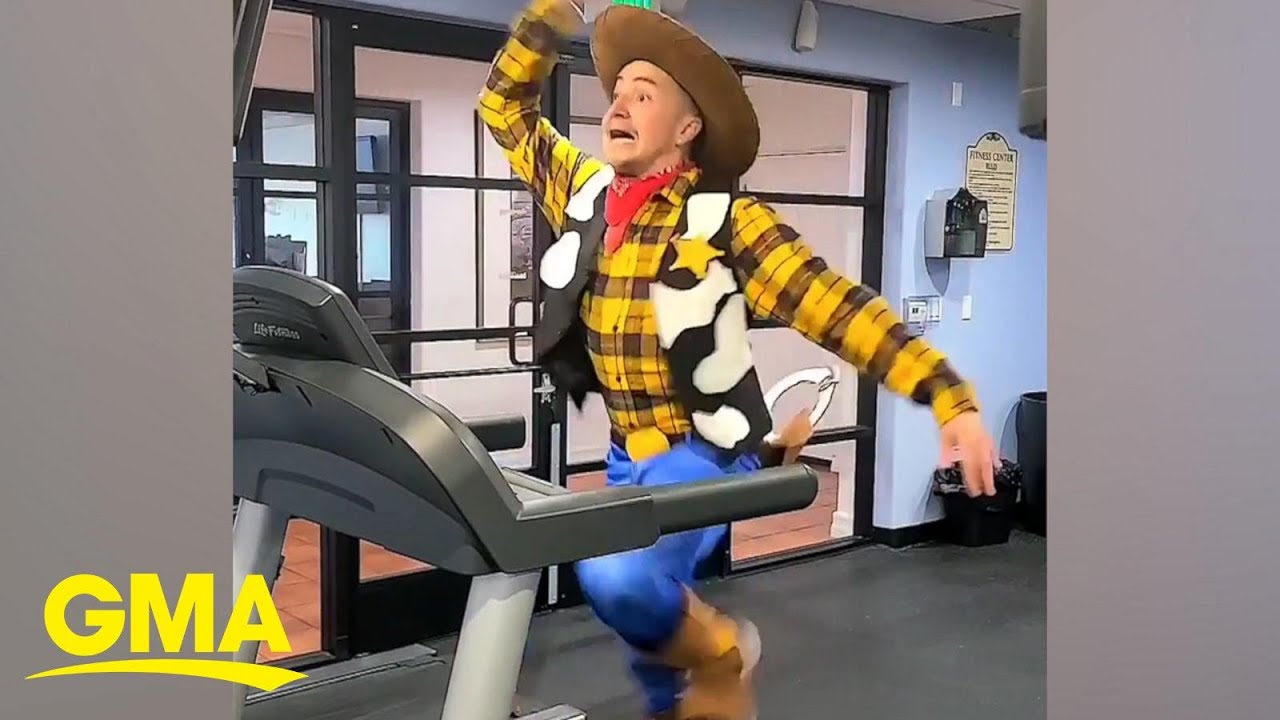 Digital creator cosplays as Disney characters using treadmill