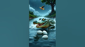 The bird made a nest on the tree, but the crocodile ate its eggs #ai #bird #animals #crocodile