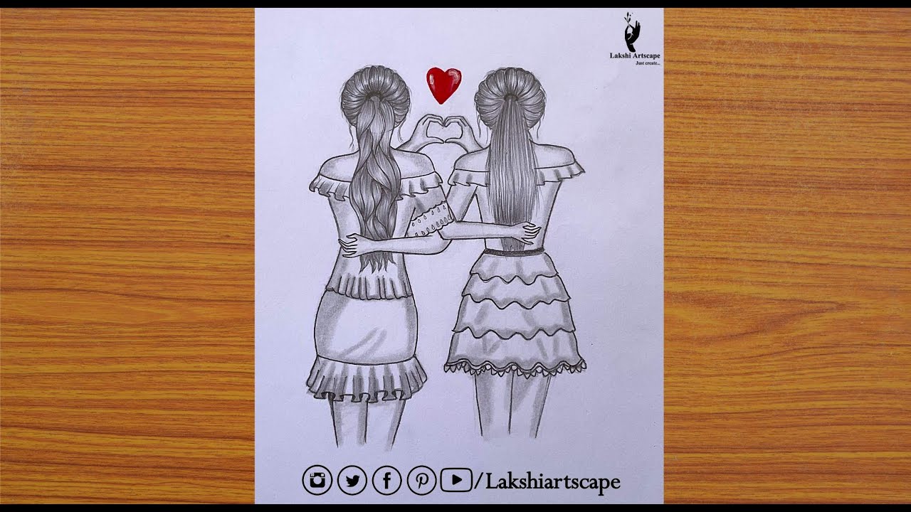 Best friends Friendship day drawing | How To Draw Two Friends Hugging ...