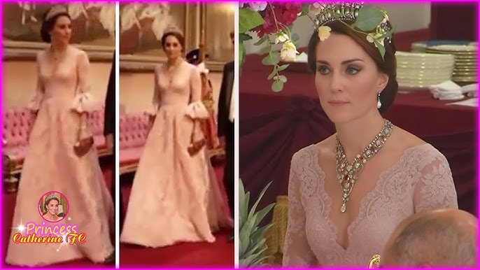 Catherine Stunning In A Daring Pink Gown With A Plunging Neckline And A  Greville Ruby Necklace