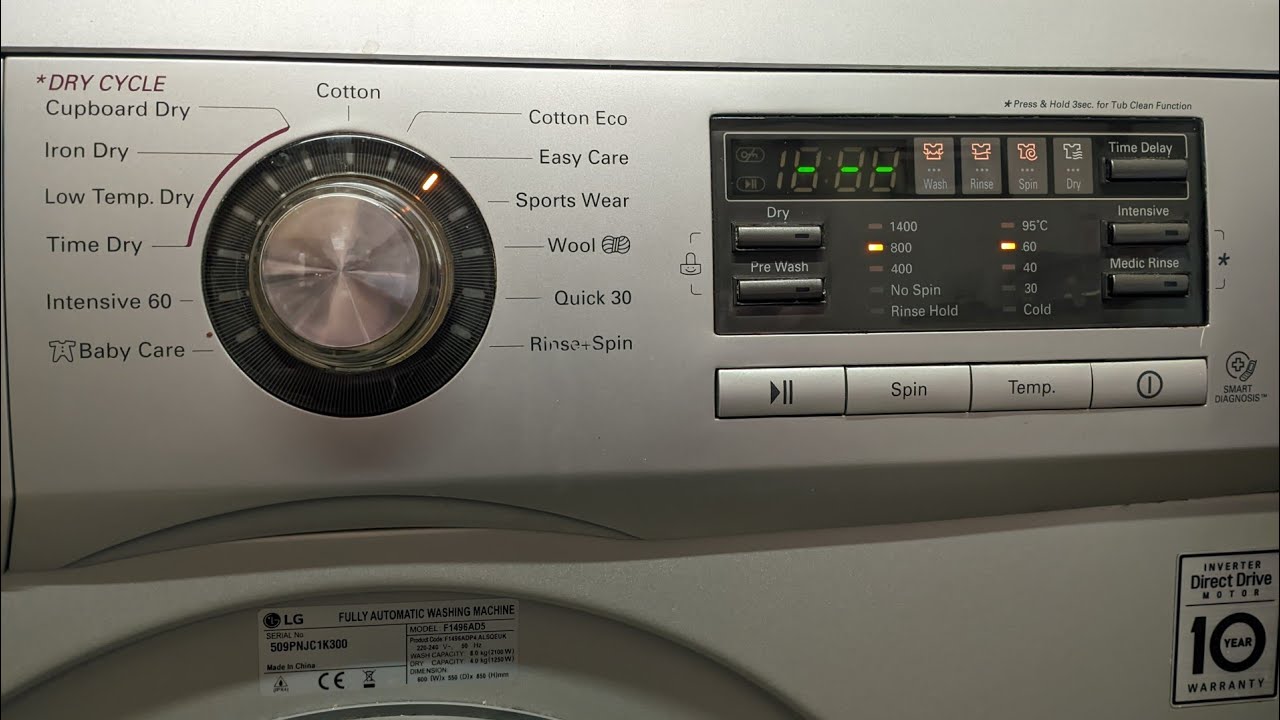 LG F1496AD5 minimum length easy care 60 YouTube