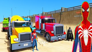 Spiderman Trucks Jump Challenge On Multi Mega Ramp ! Superhero Hulk Batman Fire Truck Cars - Gta 5