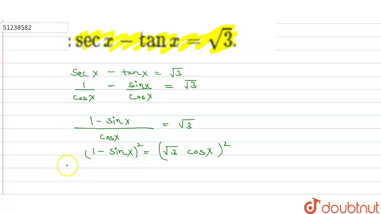 Solve `secxtan x=sqrt(3)`. YouTube