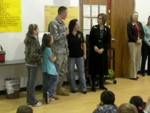 Specialist Kuehner surprises his sisters at Koennecke Elementary school