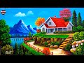 Beautiful Mountain Village Scenery Painting|Mountain Village Scenery Painting With Watercolor