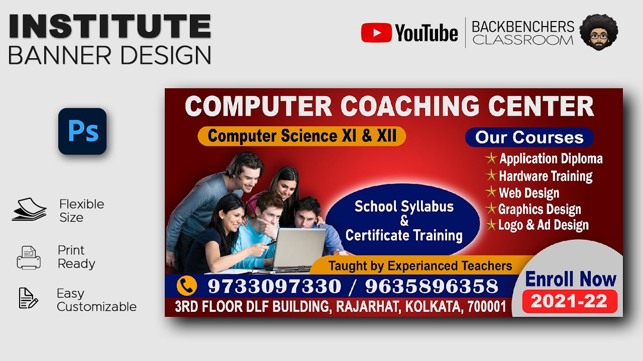Professional Flex Banner Design In Photoshop For Computer Institute Youtube