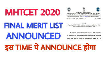 MHTCET 2020 | FINAL MERIT LIST OUT | TIME ANNOUNCED | LATEST OFFICIAL UPDATES |