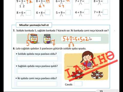 1-ci sinif İş dəftəri səhifə 13-14 Riyaziyyat ( 2-ci hissə )