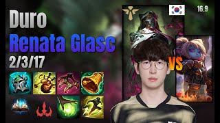 Duro Support Renata Glasc vs Poppy lol KR solo rank Full Game 16.9 | 듀로 레나타 글라스크 vs 뽀삐