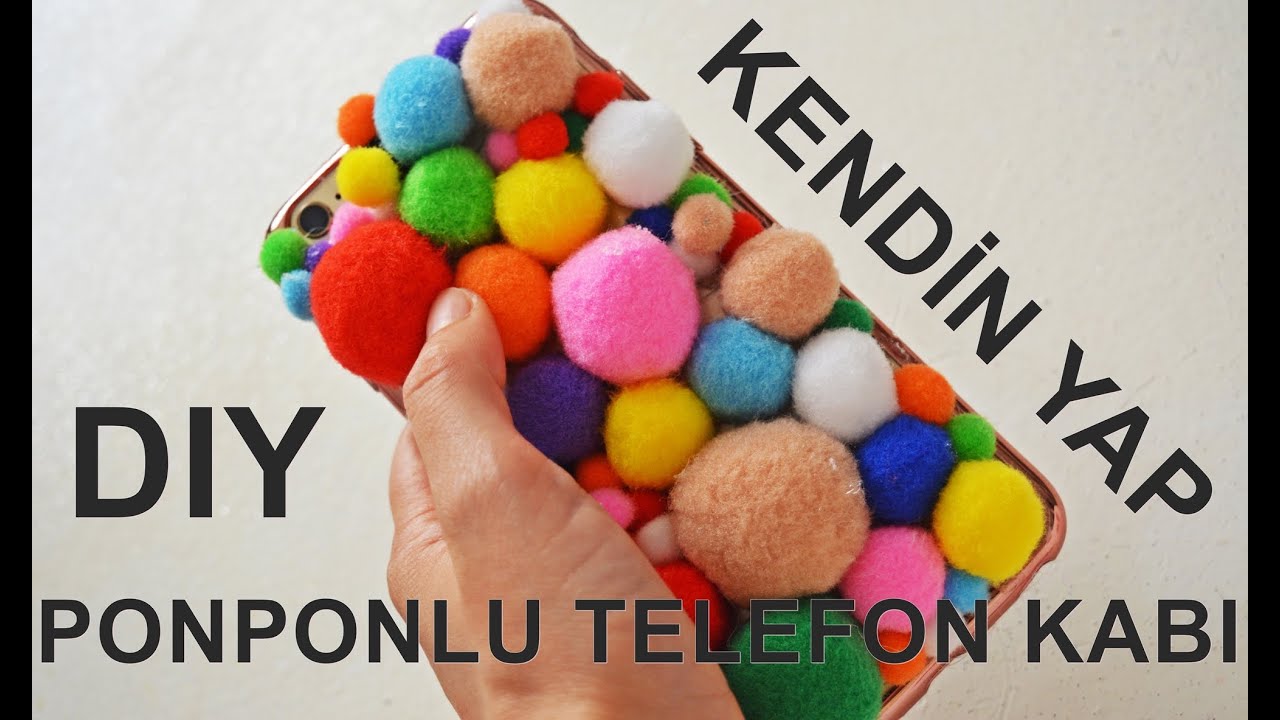 Ponponla Telefon Kapağı Süslemesi Yapımı Ponponla Telefon Kapağı Süslemesi Yapımı