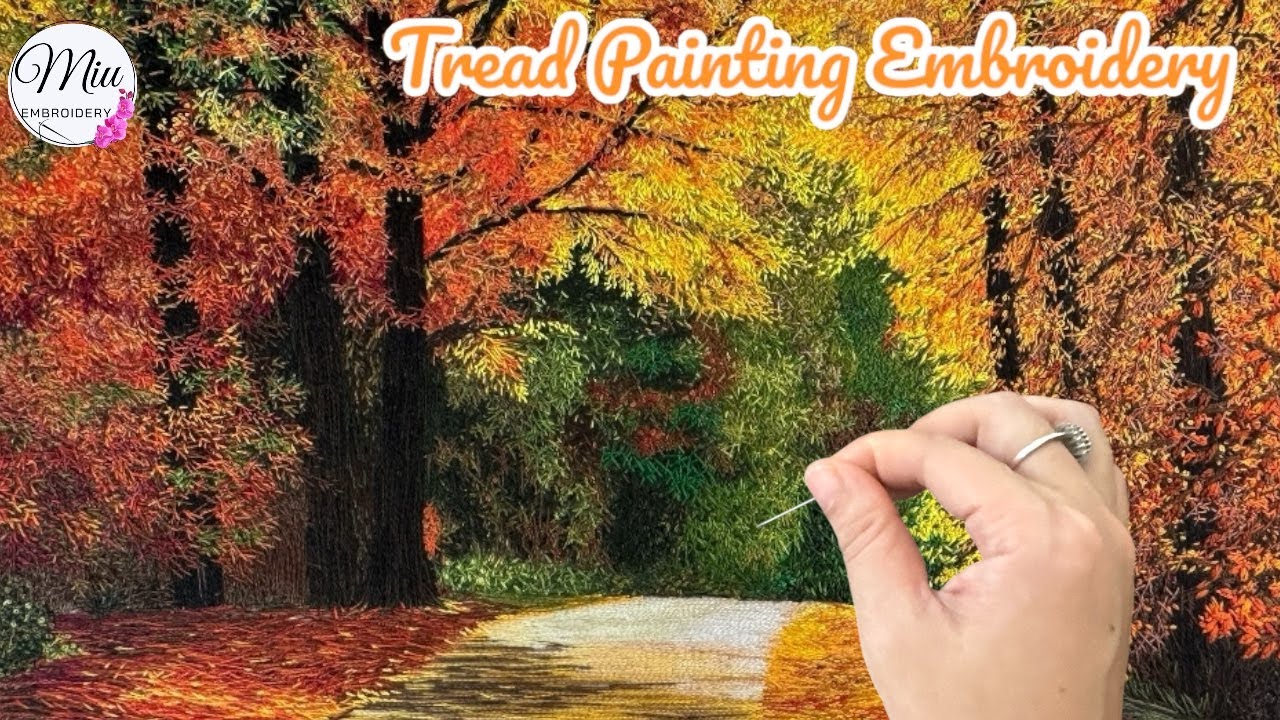 I made another Crazy Embroidery - Thread Painting Landscape Autumn 🍁