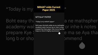 MTH647 Midterm current paper 2025 #vu #vuexams #mth647
