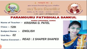 STD :- 12 ,SUBJECT :- English , UNIT :- 2 , UNIT NAME :- Read:2. Shaper shaped (Poem. )