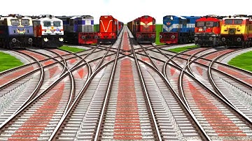 8 Real Trains Crossing Back To Back On Forked Railroad Crossing Train relrod tracks