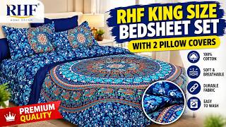 RHF 100% Cotton Double Bedsheet with 2 Pillow Covers – Blue Multi | Soft & Breathable Fabric screenshot 3