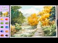 Without Sketch Landscape Watercolor - Take a walk (color mixing, Arches)NAMIL ART