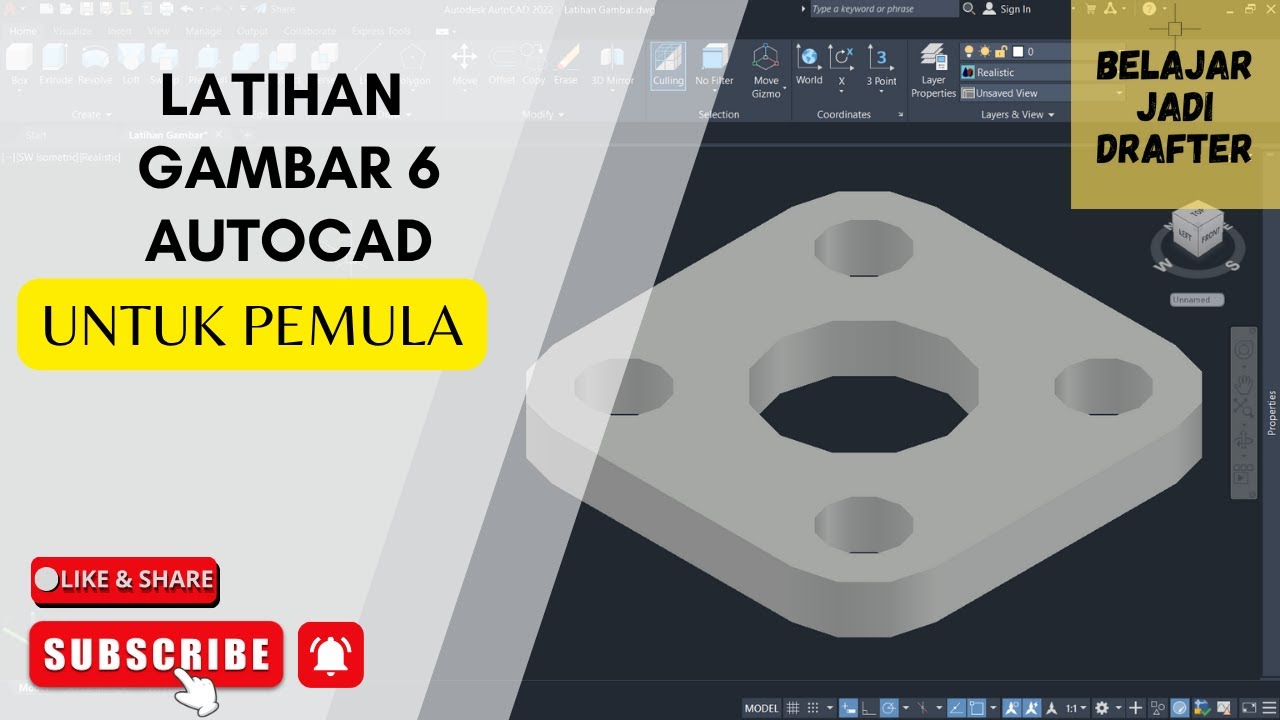 Latihan Tutorial Autocad 2D - Gambar 6 Autocad Pemula - YouTube