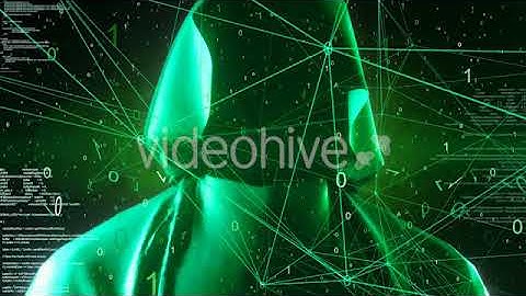 Anonymous Hacker In Hoodie Green Digital Source Code Computer Space 4K Animation