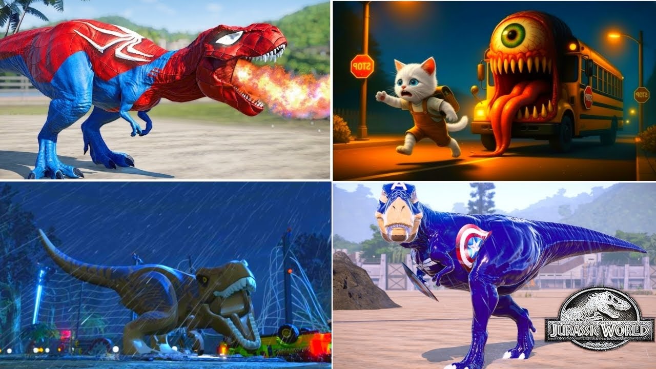 🦖🔥Мир Юрского периода: Паук Ти-Рекс🆚 Пожиратель школьных автобусов 🆚Мир Юрского периода: Lego 🆚 Г...
