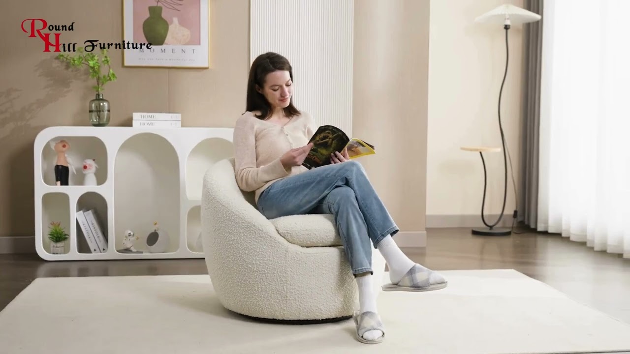 Roundhill Furniture Winnie Modern Teddy Boucle Fabric Barrel Chair, 360° Swivel AC506