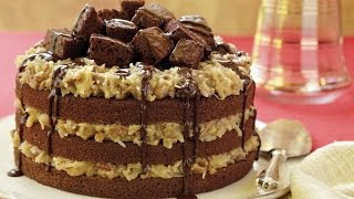 This german sweet chocolate cake with coconut-pecan frosting is a
favorite dish at all of our potlucks. watch here step by procedure
cho...