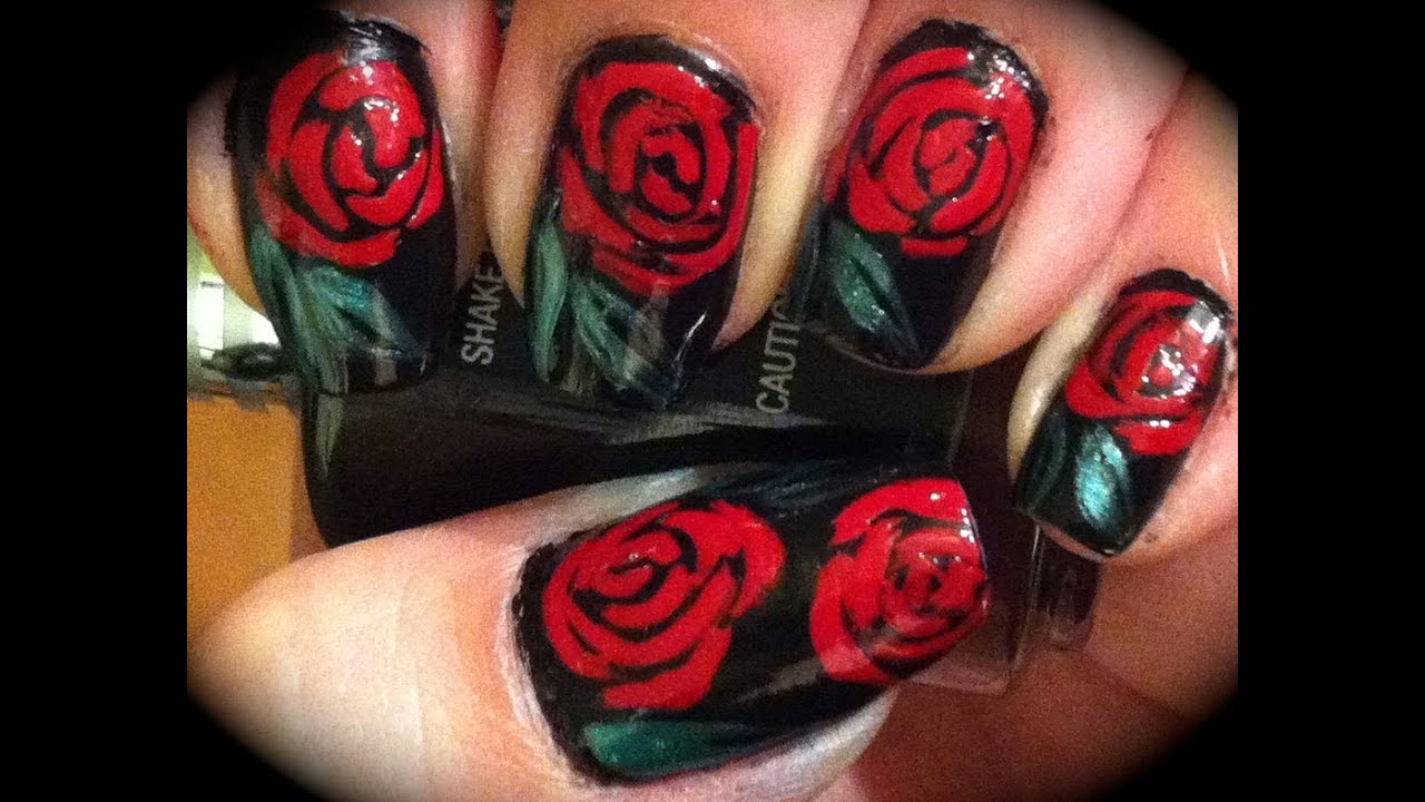 Day 331: Red Rose Nail Art | Rose nail art, Rose nails, Nail art