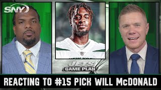 Connor Hughes, Willie Colon, Steve Gelbs react to Jets selecting Will McDonald with No.15 pick | SNY