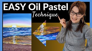 EASY Oil Pastel Landscape Painting For Beginners (Sunset Seascape with Watercolor!)