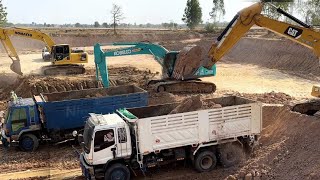 CAT vs KOBELCO vs KOMATSU Excavator  Excavator loading trucks Ep01  Nimitt Excavator