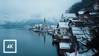 Snowy Scenic Walk In Hallstatt, Austria, Morning Binaural Winter Sounds ❄️