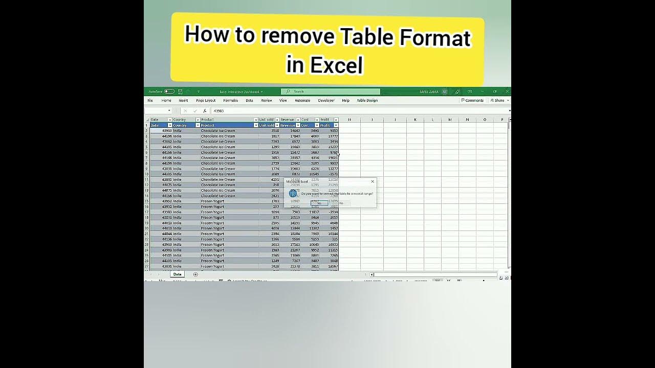 How to remove table format in excel excel excelshortsvideo youtube