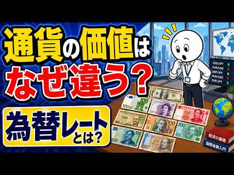 なぜ各国の通貨は異なる価値を持つのでしょうか？為替レートが常に変動する本当の理由は何でしょうか？「この動画では、為替レートに関するすべてを解説しています。」