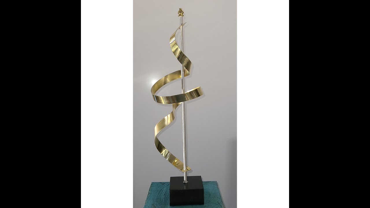 Stunning Gold ribbon-like Sculpture, original metal artwork by Jon Allen