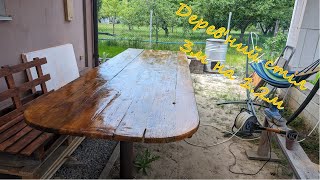 Вуличний дерев'яний стіл(3м*1.2м) на каналізаційних трубах