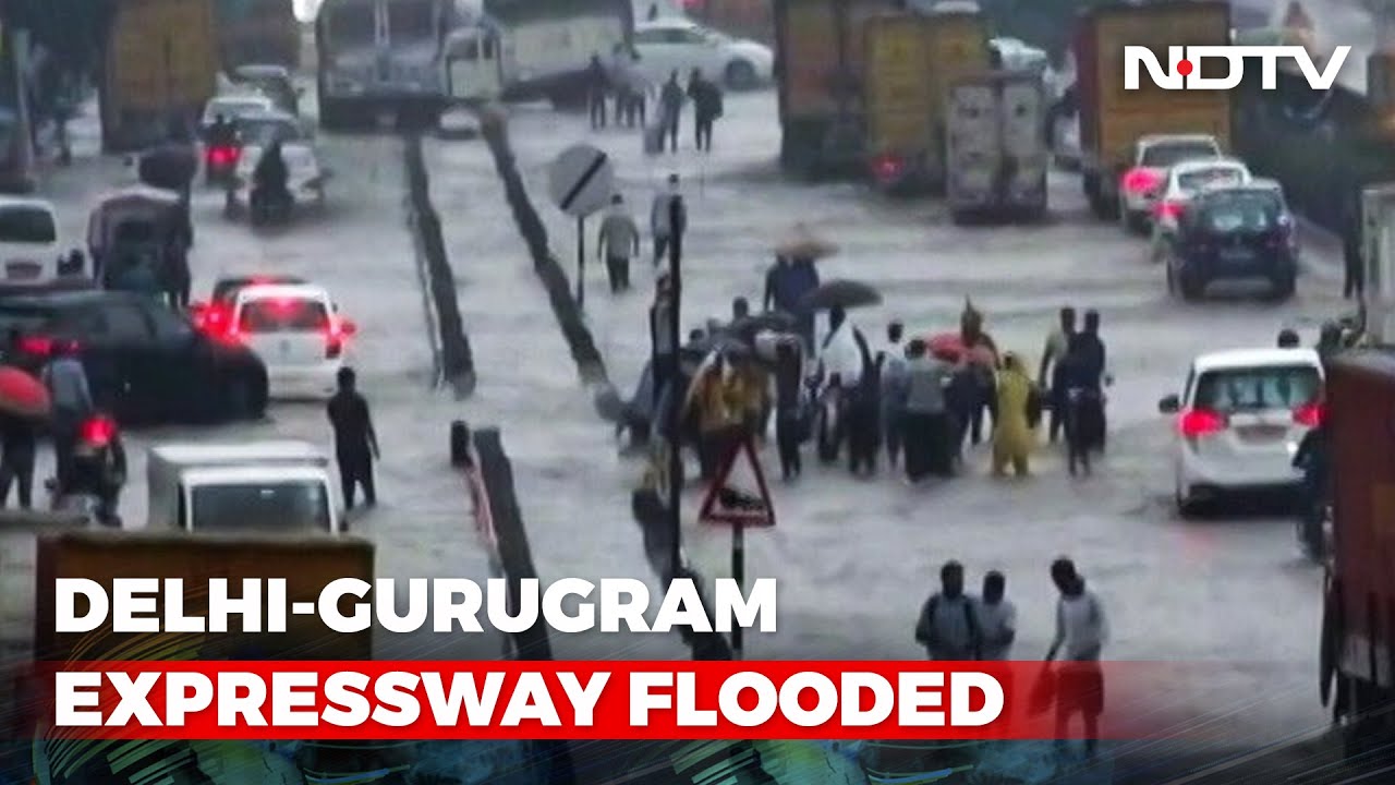 Video: People Walk On Flooded Delhi-Gurugram Expressway Amid Heavy Rain