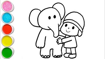 Cute Elephant With Pocoyo Drawing, Painting and Coloring For Kids and Toddlers_ Child Art