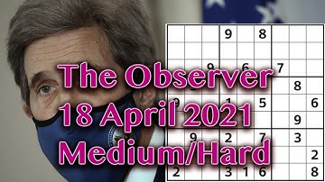 Sudoku – The Observer 18 Apr 2021 Medium Hard