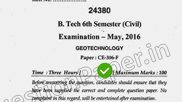 2016 Mdu BTech Civil 6th Sem Geo Technology Question Paper