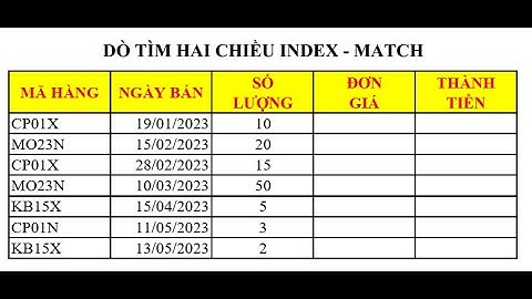 Bài thực hành 11: Dò tìm 2 chiều INDEX và MATCH trong Excel