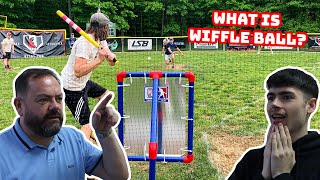 BRITISH FATHER AND SON REACTS! WIFFLE BALL!