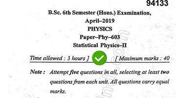 2019 Mdu BSc Physics Hons 6th Sem Statistical Physics Question Paper