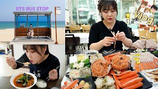 Mukbang Vlog | Short gourmet trip to Gangwon province, Korea. (Ft. 💜BTS Bus Stop)